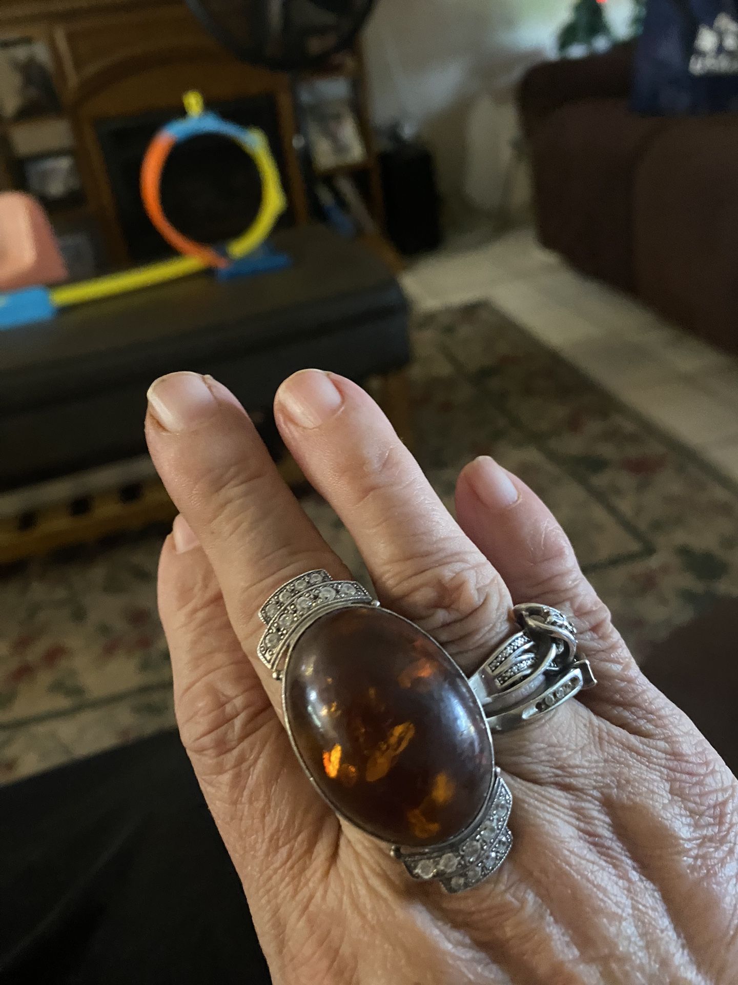Baltic Amber Ring With Silver N Diamonds