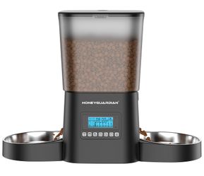 New As-Is HoneyGuaridan 3.5L Auto Cat Feeder w Double Bowls  Programmable Meals Retail $59.00