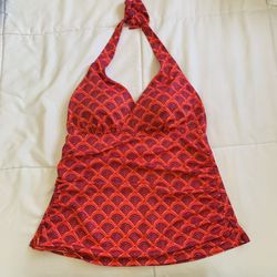 L.L. Bean Pink/Blue Print Halter Swim Top