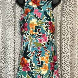 Zara Floral Cutout Mini Romper Dress Size Small Teal Green Pink Tropical Print