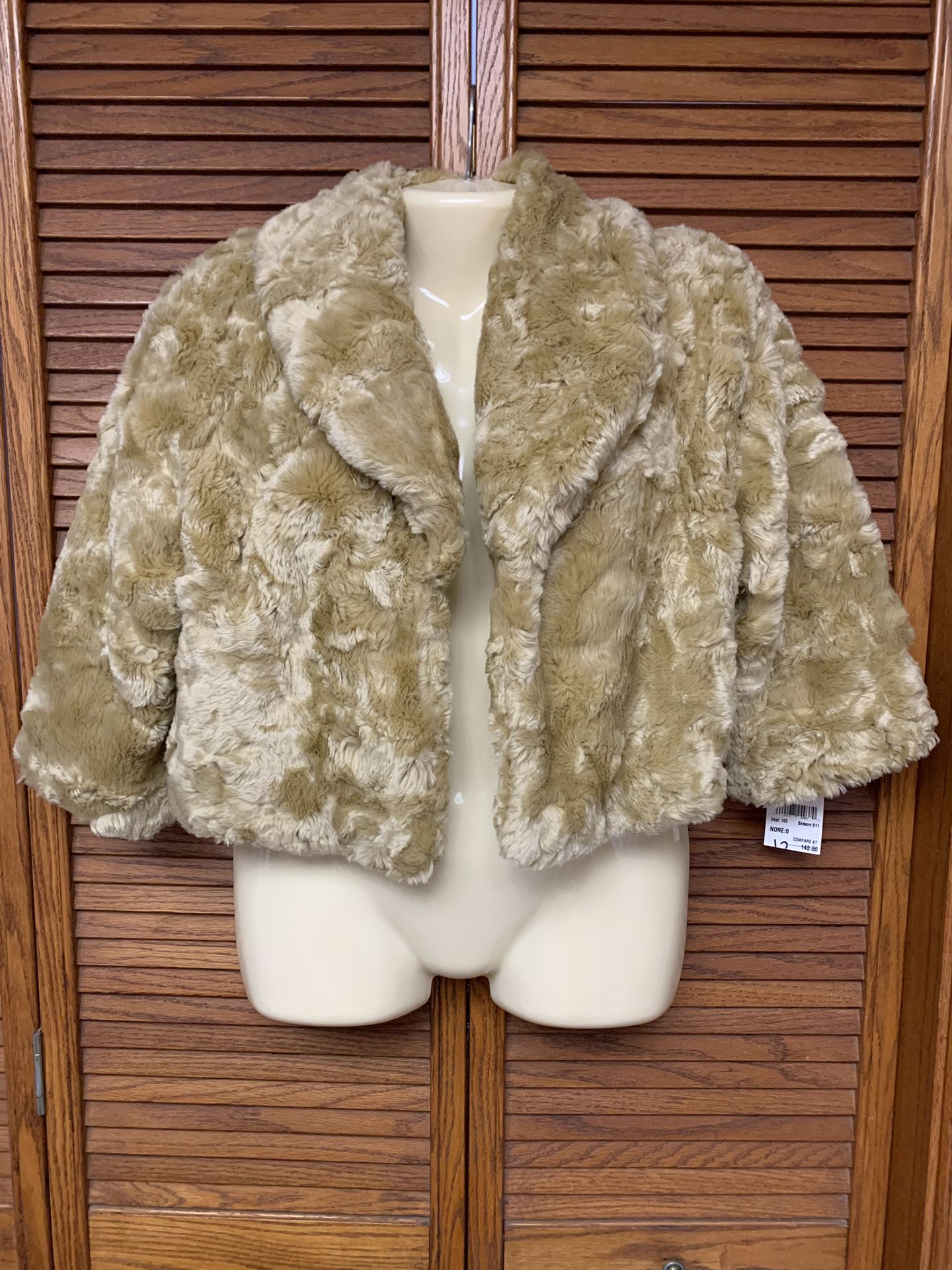 Mac & Jac 12 Women’s Faux Fur Open Cropped Bolero Jacket NEW + Tags