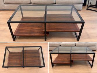 Modern Glass & Walnut Coffee Table – 39.5” Wide