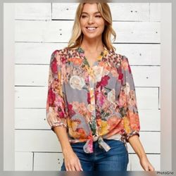 🐆 Fig & Flower • “Cecilia” Semi Sheer Tunic Top