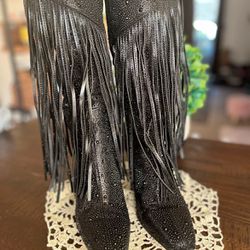 Women’s Blinged Fringed Tall Boots (size 8)