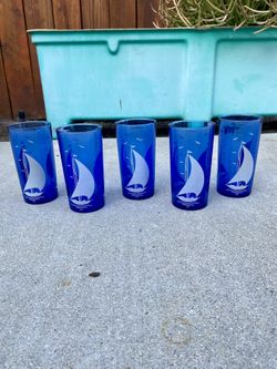 Vintage 1930s Hazel Atlas Sailboat Drinking Glass Set