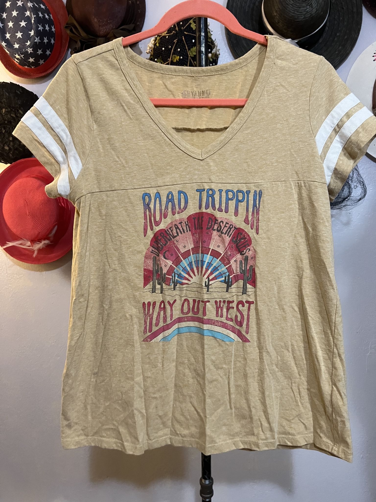 Shyanne western tee from boot barn , size medium , yellow, striped sleeves