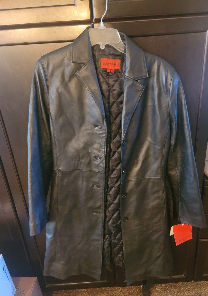 Long Juliano Celini leather jacket with belt for Sale in Fontana CA OfferUp