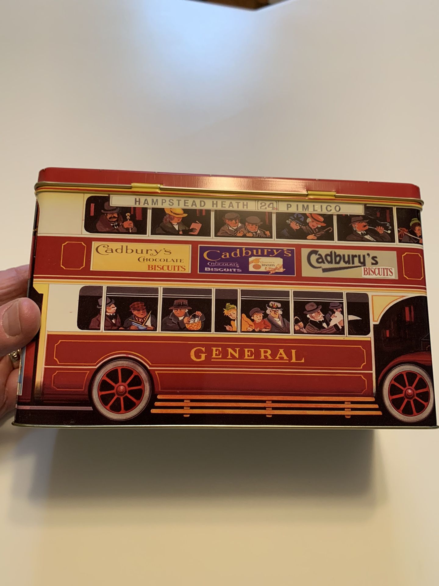 1990’s CADBURY MIDLER DOUBLE DECKEE BUS TIN with Hinged Top