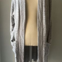 Lilidy Women's Heather Gray Open Front Knit Cardigan Sweater L/XL Pockets Casual