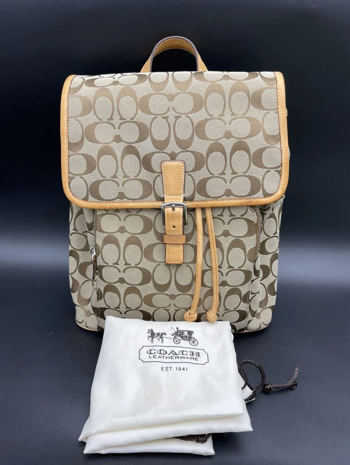 Coach Classic Signature C VACHETTA Tan Buckle Backpack...