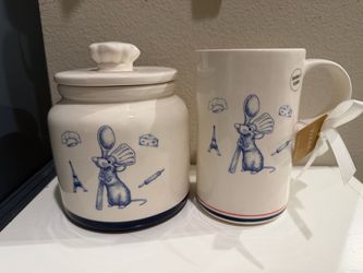 Disney Pixar Rae Dunn Ratatouille Ceramic Mug and Canister Set