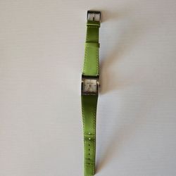 Skagen Denmark Square Silver Watch - Green Leather Band - Mother of Pearl Dial - New Battery