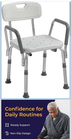 Drive Medical Shower Chair with Back & Padded Arms - Adjustable Height Bath Seat for Safety & Comfort - Lightweight Aluminum Construction- 350 Lb Capa