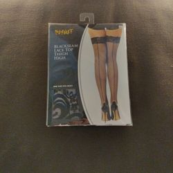Black Seam Lace Top Thigh High Fishnet Halloween Costume One Size Fits Most