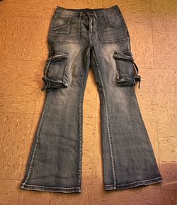 Y2K cargo flare jeans low rise dark wash