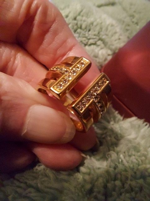 Art Deco Style Ring * NEW * CZ Gold Tone * Comes With Pouch