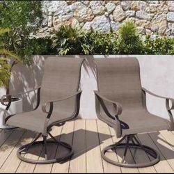 Elegant Sturdy 2 Outdoors Dining Chair in bronze, 360°  Smooth Swivel, Rocking, Sling, Bronze