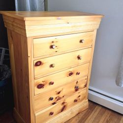 Real Pine Wood 5-Drawer Tall Dresser / Chest Of Drawers