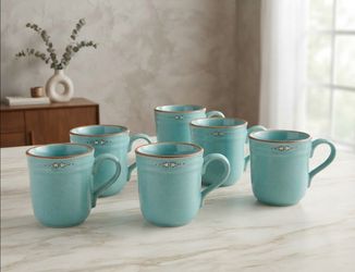 Noritake Boulder Ridge Coffee Mugs Set of 6 - Turquoise Stoneware