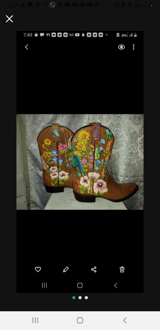 Hand Painted Cowboy Boots BIRDS & FLOWERS!!!  SIZE 5
