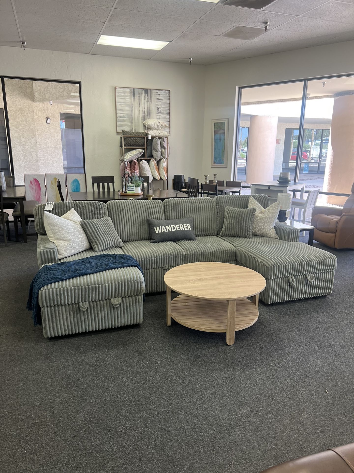 Grey Double Storage Chaise Sleeper Sofa Sectional 3 In 1