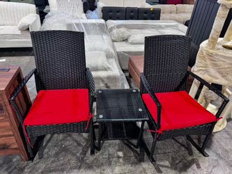 3 Pieces Patio Furniture Set Outdoor Wicker Rocking Chairs,Red