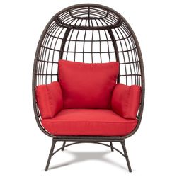 red patio wicker egg chair