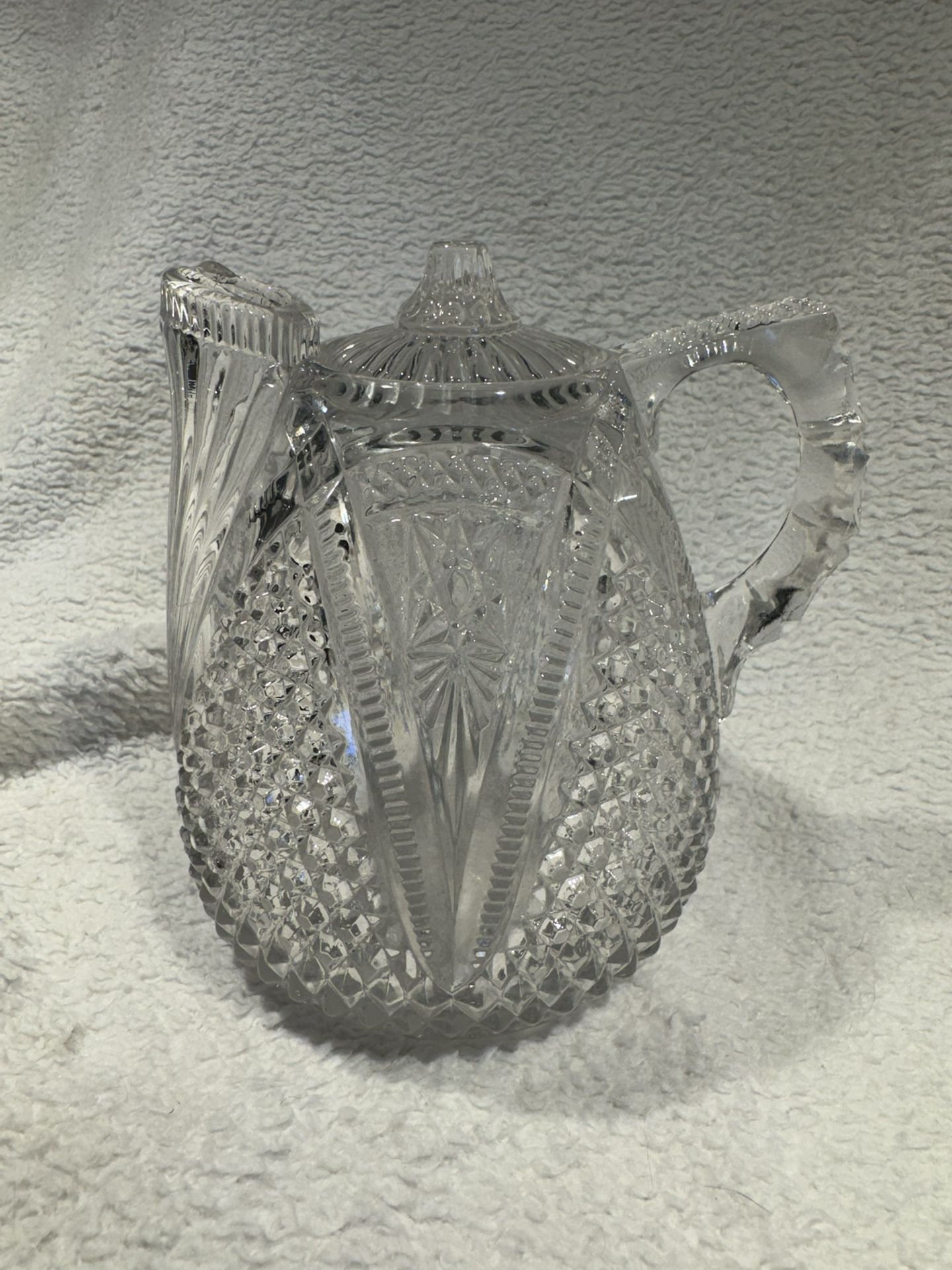 Circa 1880 Early American Pressed Glass Syrup/Rum Jug