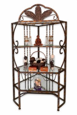 HEAVY SOLID METAL & GLASS CORNER DISPLAY SHELF