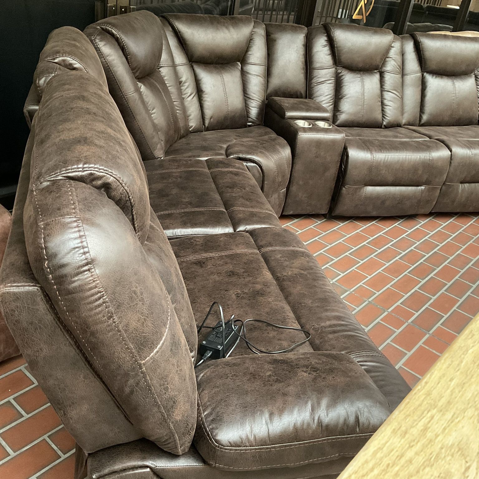 New Power recliner sectional sofa dark brown microfiber suede