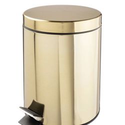 mDesign Small Modern 1.3 Gallon Round Metal Lidded Step Trash Can, Compact Garbage Bin with Removable Liner Bucket and Handle for Bathroom, Kitchen, C