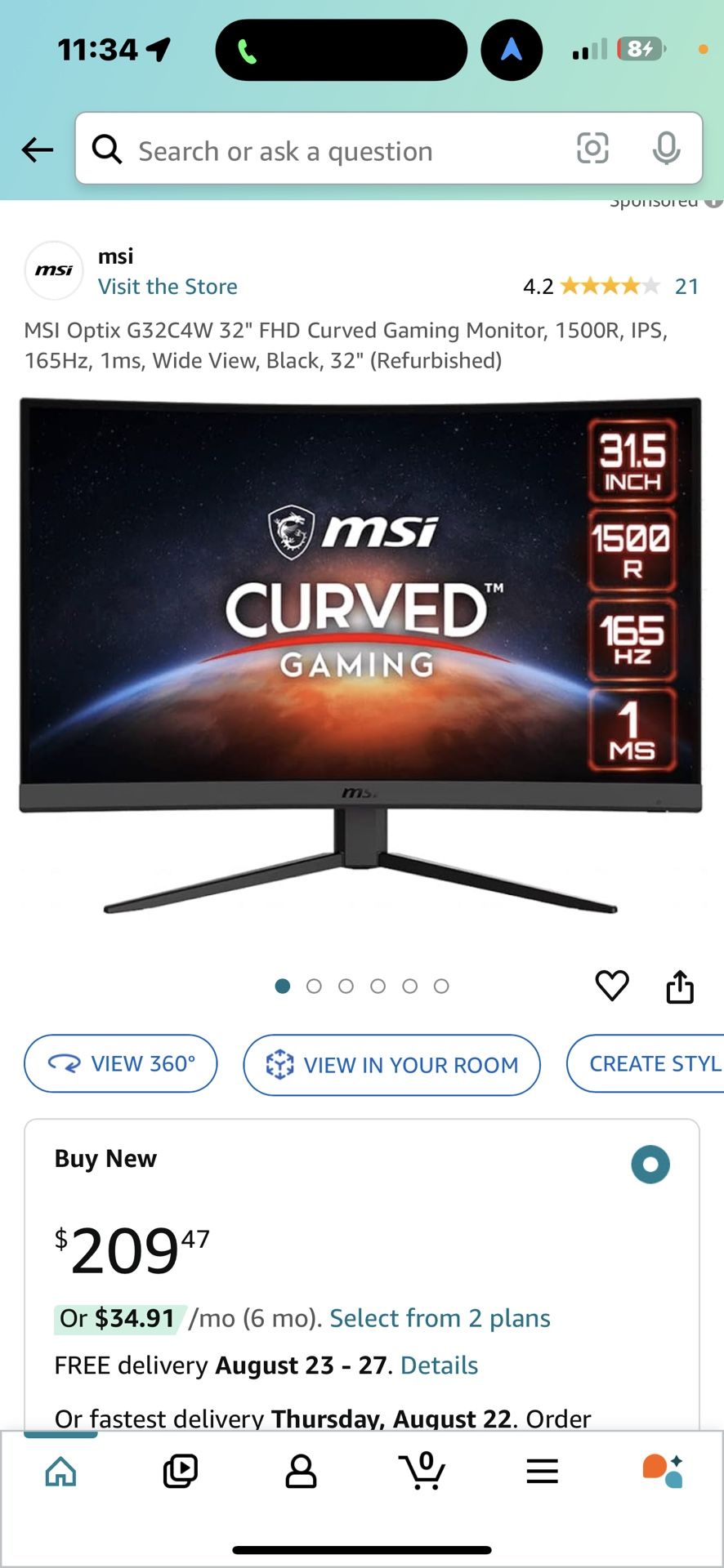 MSI curved 32” Gaming Monitor