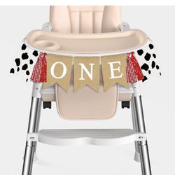 Farm Boy Girl 1st Birthday Party One High Chair Banner Barnyard Cow Theme First Birthday Highchair