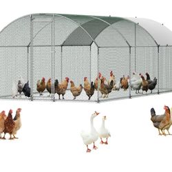 VEVOR Large Metal Chicken Coop with Run, 19.6 x 9.8 x 6.5 ft Walkin Chicken Coop for Yard with Waterproof Cover, Dome Roof Large Poultry Cage for Hen 