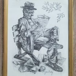 Jim Daly Still Trying Vintage Offset Lithograph 23x17 Americana