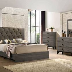 5 PCS Bedroom Set  ( Dresser Mirror Night Stand And  QUEEN Bed  )