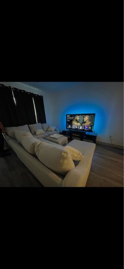 Gray/beige L-sectional sofa