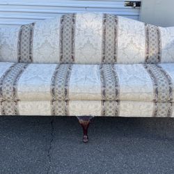 Vintage-Style Upholstered Camel Back Sofa