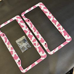 Pink Cow Print License Plate Frame