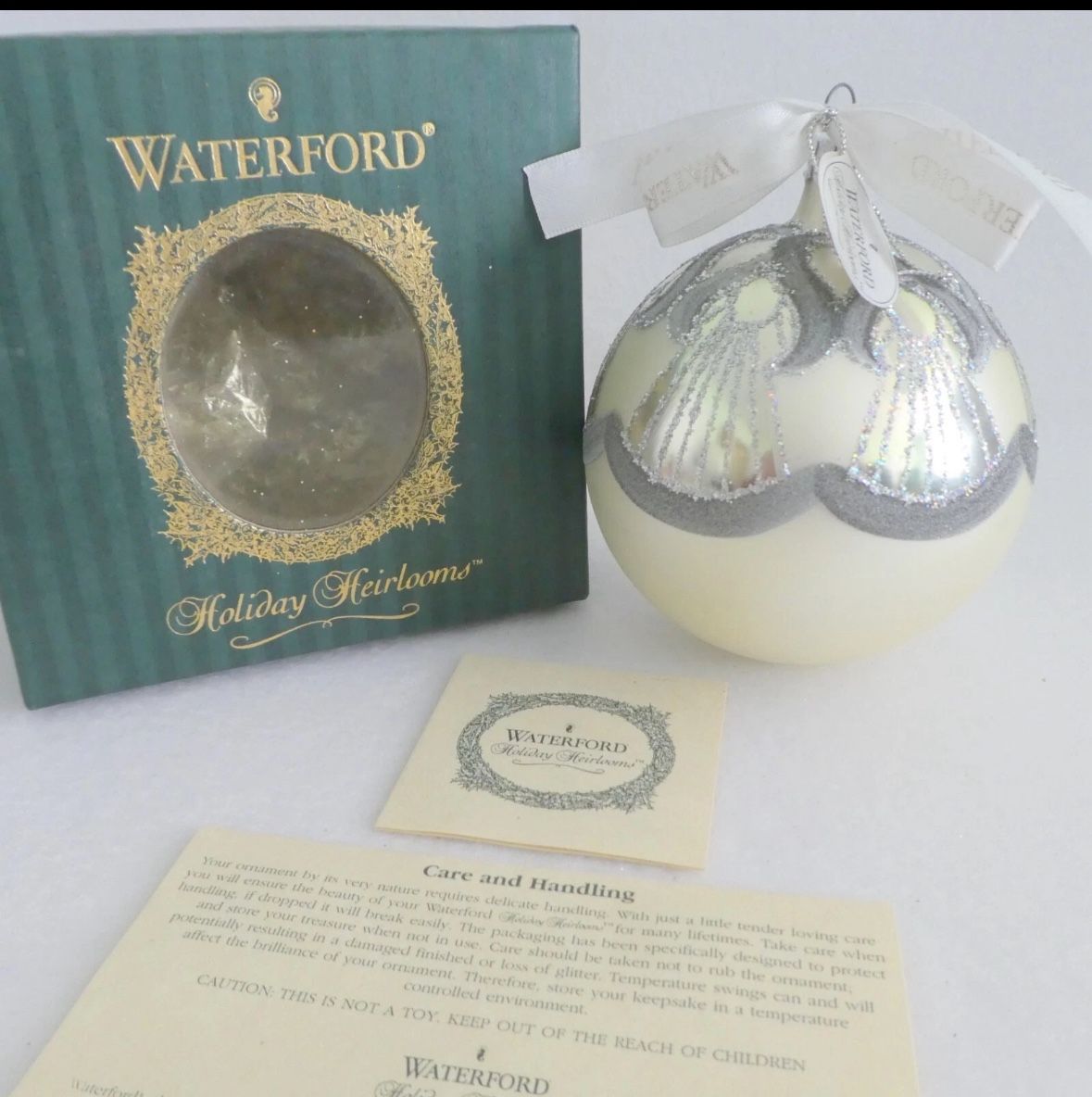 WATERFORD HEIRLOOMS Ornament PEACOCK MEMORIES BALL NEW NOS 4" Winter Wonderland