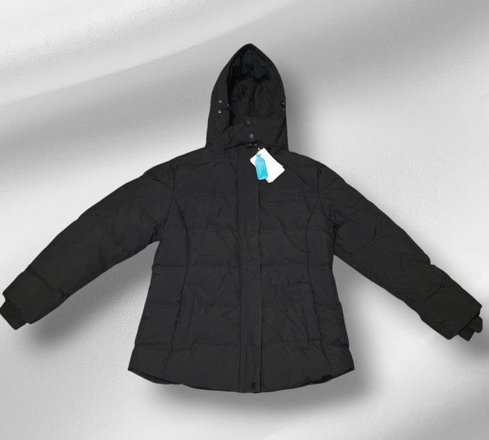 Wantdo Women's Black Snow Coat XL Parka Removable Hood White Faux Fur Trim NWT