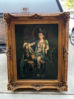 Oversized Framed Oil Painting – Guanyin (Bodhisattva of Compassion) – 64” x 49”