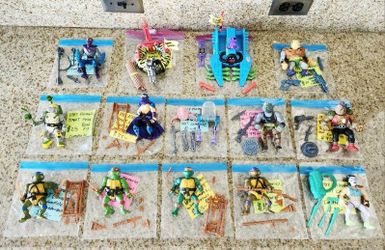 Vintage TMNT Mega Lot all from 1980's Playmates Original Figures and Vehicles for $$$