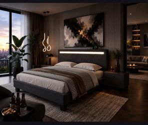 Gray King Size Bed Frame W/LED