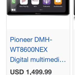 Pioneer DMH WT8600NEX Double Din Stereo 