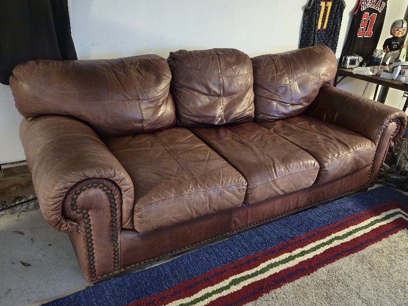 Leather Brown Couch 84 Inches