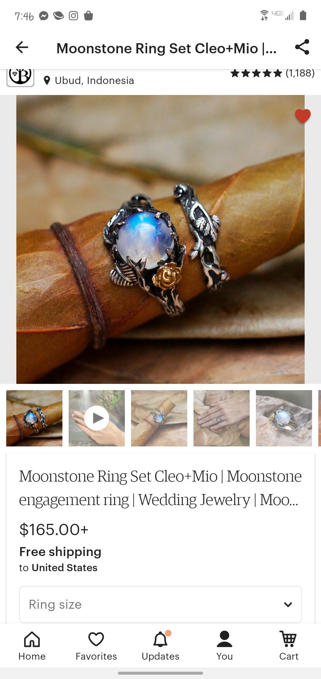 Engagement Ring (Moonstone engagement rings set)
