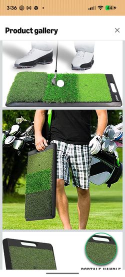 Portable Tri-Turf Golf Hitting Mat 3-in-1 Turf Grass Mat wtih Handle for Driving, Chipping Practice