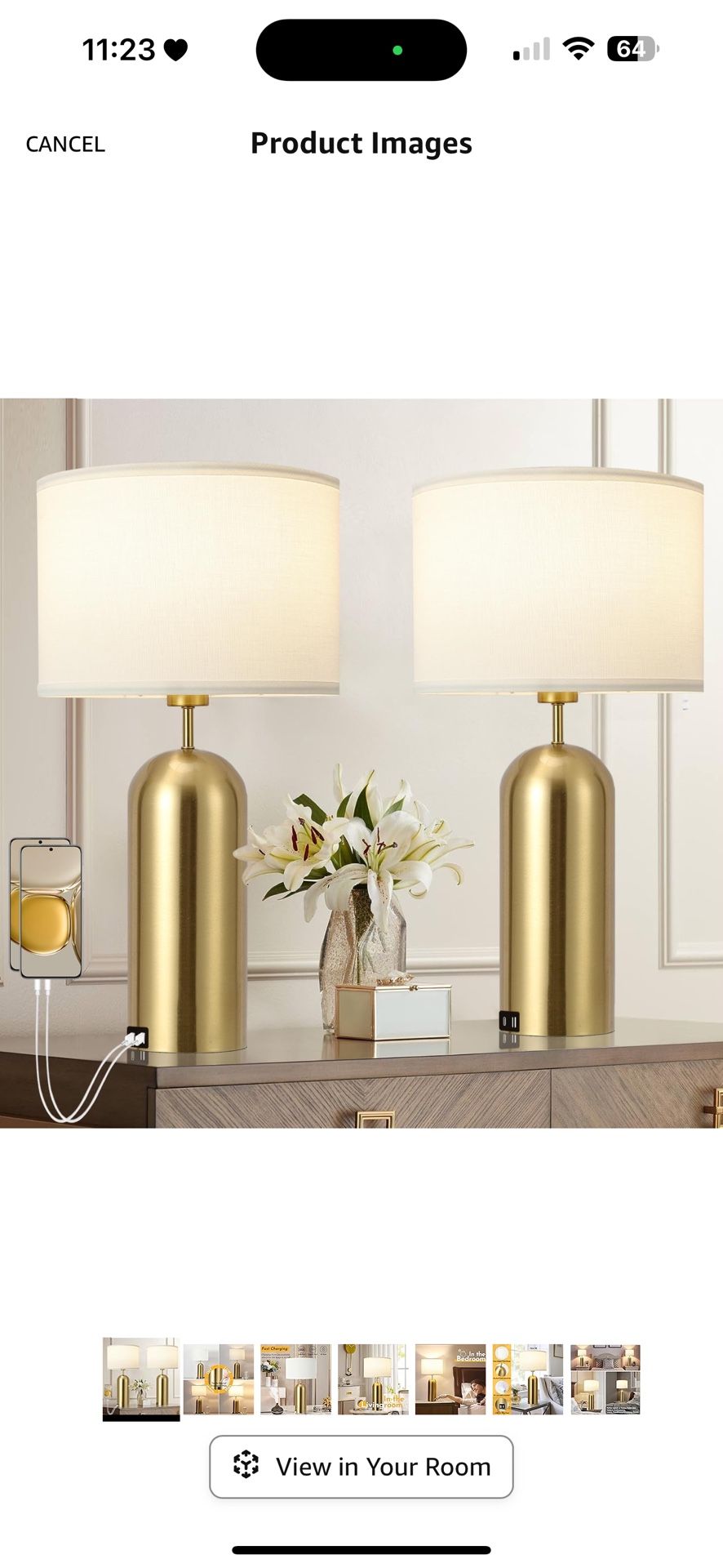 Gold Lamps Set of 2 Touch Control 3-Way Dimmable Bedside Nightstand Lamps Bedroom Lamps Modern White& Gold Table Lamp with USB Type C Ports Tall Lamps
