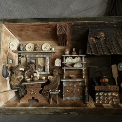 Vintage European Wood Carved 3D Diorama Art